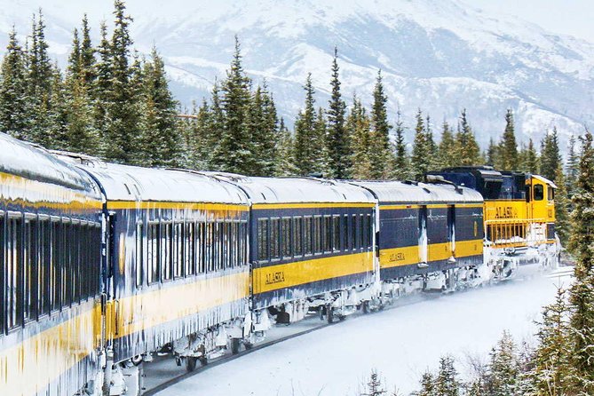 Alaska Railroad Aurora Winter Anchorage to Fairbanks One Way - Knik River and the Chugach Mountains