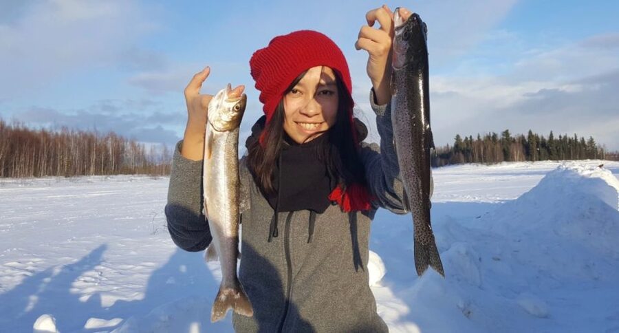 Chena Lake: Aurora Borealis Viewing & Ice Fishing Adventure - A warm cabin in a very cold place