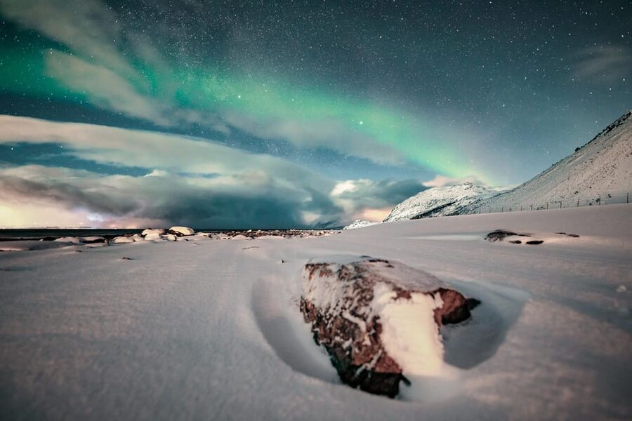 Lyngenalps: Northern Lights Snowmobile Safari - Following the guide through the Lyngenalps