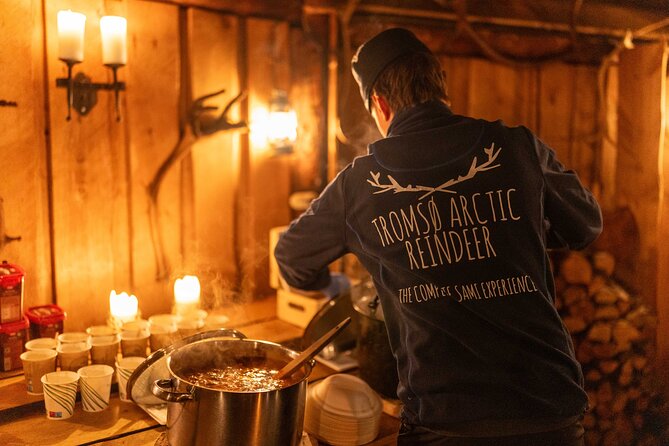 Reindeer Camp Dinner with Chance of Northern Lights in Tromso - Warming up inside the lavuu